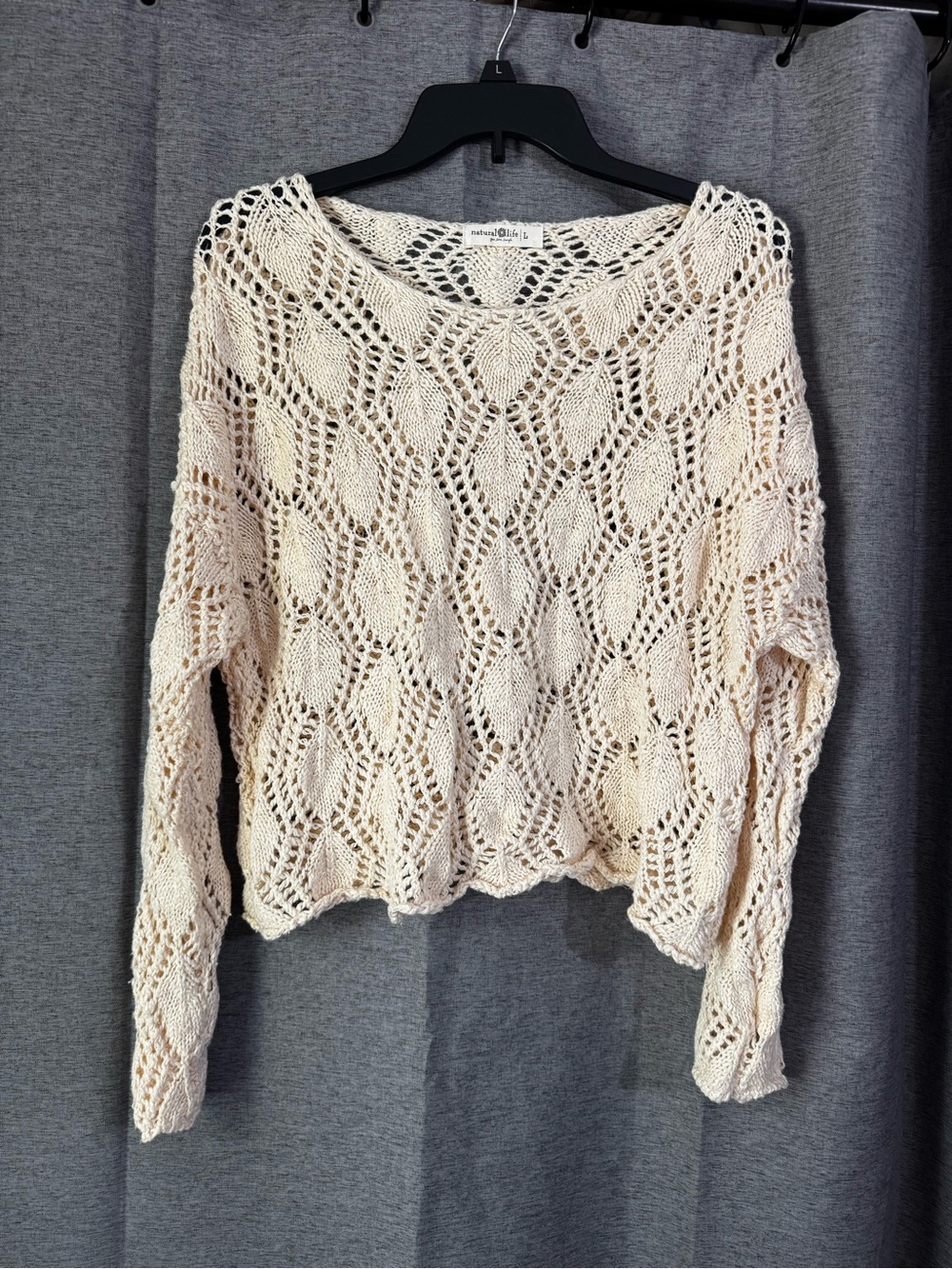 NATURAL LIFE Cream Open-Knit Scoop-Neck Sweater